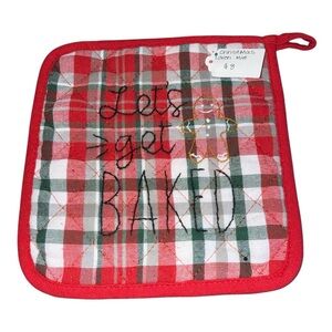 Festive Plaid Pot Holder with Embroidered Design